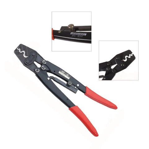 Hella Reliable Ratchet Wire Stripper And Terminal Crimping Tool For Network Data Cables Built Tough with red rubber grips.