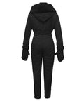 Back view of All Weather One Piece Snow Suit For Women And Men Waterproof Windproof Insulated Jumpsuit Black XL with hood