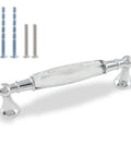 Crystal Cabinet Pulls Four Pack 4.5 Inch Overall Length With 3.75 Inch Hole Spacing Diameter 0.7 Inch Chrome Silver Glass Bar