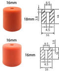 Silicone Bed Mounts And Spacers Kit for 3D Printers Heat Bed Leveling Replacement Parts, showing 16mm and 18mm spacers diagram.