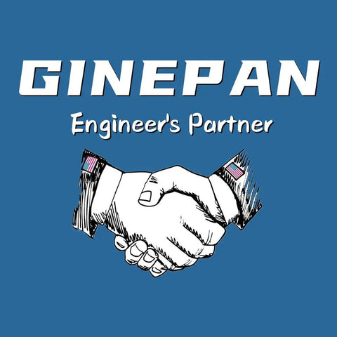 Illustration of handshake with text 'GINEPAN Engineer's Partner' on blue background