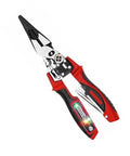 4-in-1 Wire Stripping and Testing Pliers Electrician’s Multitool with ergonomic grips for cutting, crimping, and voltage testing.