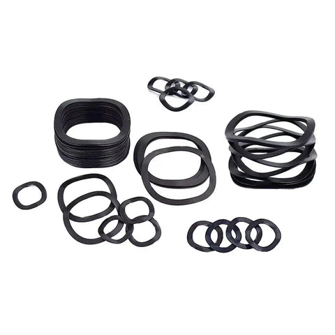 320 Pcs M3 M31 Carbon Steel Compression Type Wavy Crinkle Spring Washers Assortment Kit Black With Box Three Wave Set Includes 13 Models For DIY Projects Pro Grade Heavy Duty Fastening Elasticity black carbon steel wave washers arranged by size