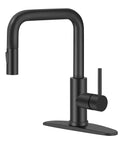 Matte Black Kitchen Faucet With Pull Out Sprayer, Single Handle Stainless Steel Sink Fixture, 360 Degree Swivel Spout in side view