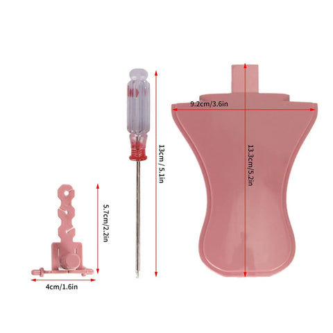 Deluxe Knitting Machine Accessory Set with round loom attachments, including pink wire holders and wool needles for home crafting.