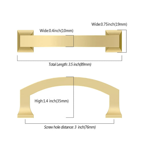 Diagram showing dimensions for 25 Pack 3 Inch Matte Black Cabinet Handles For Cupboards And Drawers, 76mm Hole Centers.