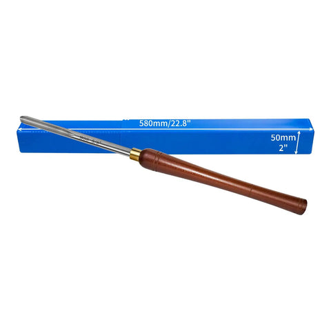 No Nonsense Heavy Duty 5/8 Inch HSS Bowl Gouge With Sturdy Beech Handle For Wood Lathe Turning next to a blue box.