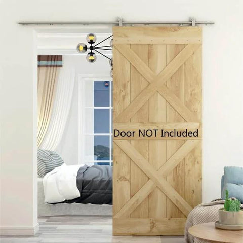 6Ft Integrated Soft Close Sliding Barn Door Hardware Kit, Brushed Stainless Steel Top Mount Track, Studio Style, Hardware Only