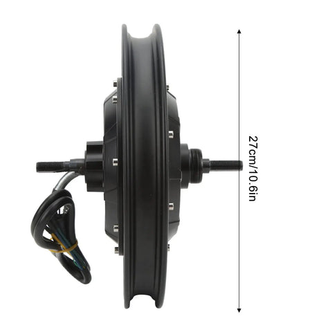 Side view of Beefy 14 Inch Wheel Hub Motor 36V to 72V 2000W to 3500W with disc brake for electric scooter and motorcycle upgrades.