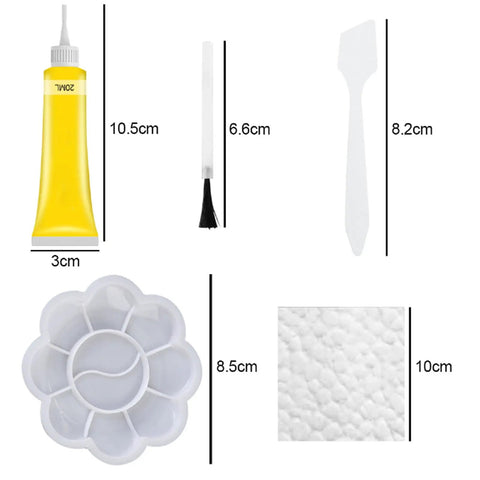 Leather And Vinyl Repair Kit For Cars And Home Furniture Fix Scratches Tears And Holes On Leather Seats Sofas And Upholstery Pro Grade Repair For Real And Synthetic Leather And Vinyl Black Easy To Use Lookin Fresh showing a 20ml yellow repair adhesive, brush, spatula, palette, and fabric patch