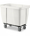 Heavy Duty White Rolling Garbage Can With 600 Pound Load Rating And 12 Cubic Foot Construction Dump Cart on wheels for easy transport.