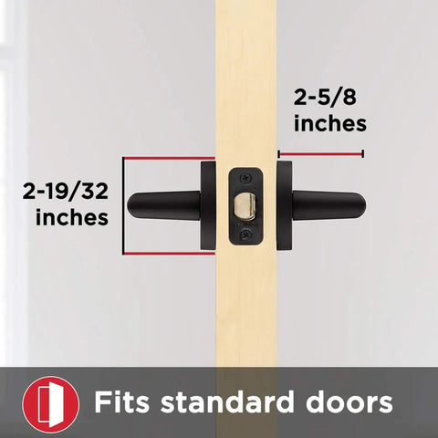 Milan Door Handle Lever In Iron Black Modern Contemporary Slim Round Interior Door Hardware For Hallway Or Closet Passage Reversible Adjustable Latch No Locking Easy Install fitting standard doors