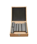 Heavy Duty Alloy Steel Parallel Gauge Block Kit 18 Pieces displayed in a wooden crate for precision machining use.