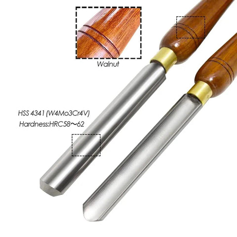 Top Shelf Wood Turning Roughing Gouge Kit Dead Nuts Sharp Carbide Tipped Lathe Chisel with walnut grip and HSS 4341 blades.