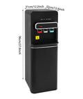 Black bottom loading water cooler dispenser for 5 gallon bottle with cold warm and hot settings, child lock, and low water indicator light.