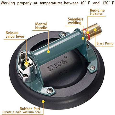8 Inch Vacuum Suction Cup For Granite And Glass Lifting With Metal Handle And Brass Pump Heavy Duty Lift Tool