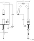 Technical drawing of Single-Handle Pull-Down Kitchen Faucet With Sprayer In Satin Nickel showing dimensions and design