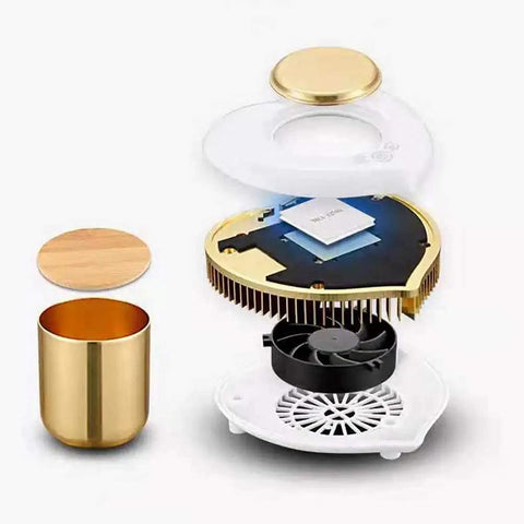 Exploded view of the Two In One Desktop Beverage Warmer And Rapid Chiller Pad For Coffee Milk Tea and Hot Chocolate.