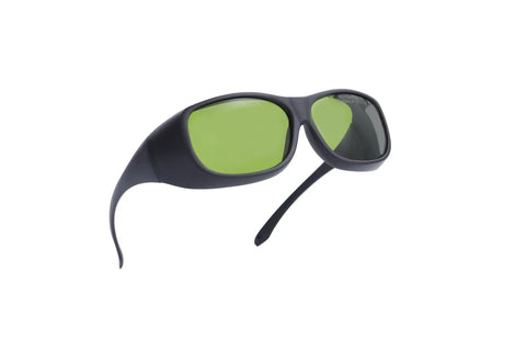 Black 800-1100 Nanometer Laser Safety Goggles With OD 5 Plus Protection, featuring green lenses for diode lasers, NdYAG use.