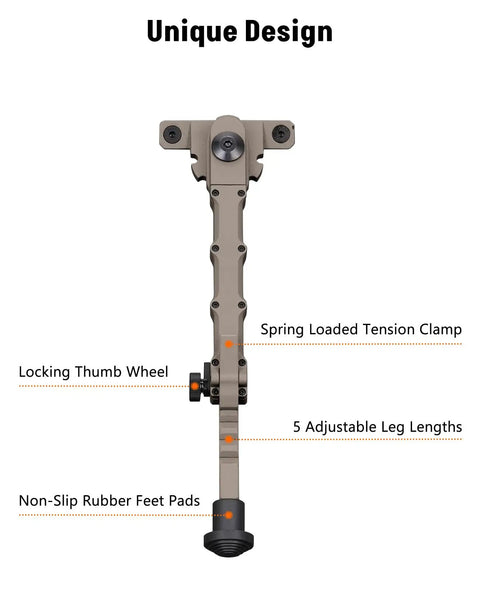 Lightweight Aluminum Rifle Bipod 7.5 To 9 Inches For M Lok Attachment Direct Mount No Adapter Required Adjustable Shooting Rest For Hunting