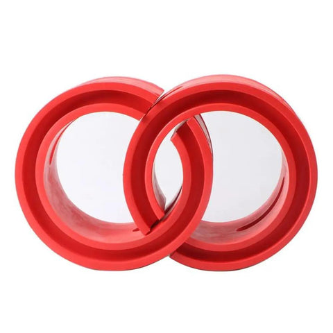 Universal Two Piece Red Rubber Shock Absorber Bushings For Heavy Hauler Car Suspension Tuning, durable 2-pack inserts.