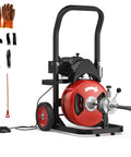 Boss Level Heavy Duty Electric Sewer Snake And Drain Auger With Auto Feed Cable Machine, 75ft capacity, steel build, accessories included.