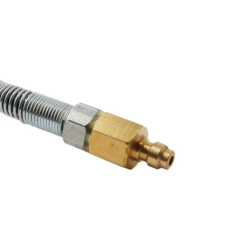 Close-up of DIN Valve Scuba Adapter For High Pressure 4500 PSI PCP Paintball HPA Tank Fill Station With 8mm Quick Disconnect hose.