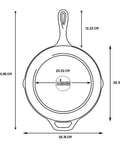 Diagram showing dimensions of Seasoned Cast Iron Skillet 10.25 Inch Ready For Any Kitchen Or Campfire Sear With Natural Nonstick Finish