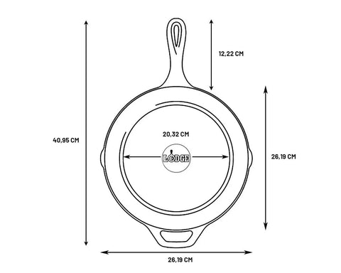 Diagram showing dimensions of Seasoned Cast Iron Skillet 10.25 Inch Ready For Any Kitchen Or Campfire Sear With Natural Nonstick Finish