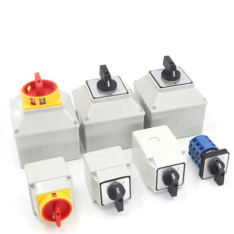 Universal Changeover Selector Switch With Waterproof Installation Box, 3 Position 8 Terminal Power Transfer Rotary Cam Switch, 220V 63A For Motors And Generators, Heavy-Duty Workhorse Electrical Gear, white boxed rotary switches