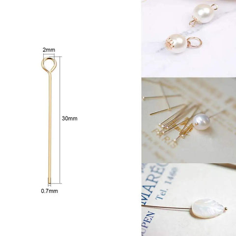 18K Real Gold Plated Eye Pins 21 Gauge 30mm Long, 100 Pack For DIY Jewelry Making, Beading Findings, Durable Craft Supply, Smooth Shine, Tarnish Resistant, Perfect For Earrings And Pendants, 30mm gold eye pin with 2mm loop