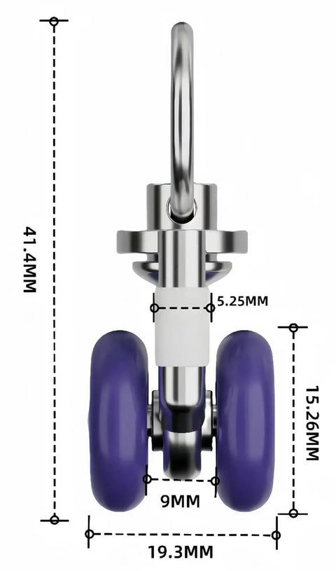 Heavy Duty Silent Curtain Track Gliders 20 Piece Pack Rock Solid Metal Pulleys with detailed dimensions, showing a purple roller and hook.