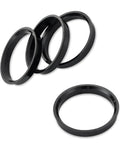 Sweet Four Piece Hub Centric Rings Convert 60MM Hub To 75MM Wheel Bore With Tough ABS Plastic shown in black, four rings arranged together.