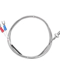Five Pack K Type Thermocouple Temperature Sensor Probes Stainless Steel One Meter Length M6 Screw Mount For Lab Oven Furnace And Industrial Use With Wide Temperature Range For Precision Readings In Lab And Industry. Stainless steel probe with M6 screw mount and wire connectors visible.