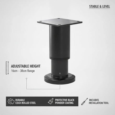 Cold Rolled Steel Adjustable Furniture Leg With Black Powder Coat Base For Cabinets And Tables Wobble Free Leveling Support