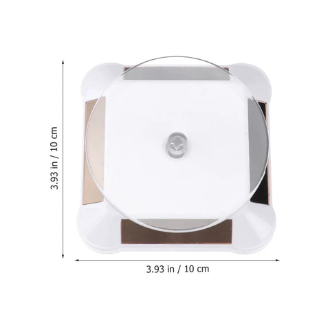 Ipetboom Battery Free Rotating Display Stand Electric Jewelry Showcase Solar Powered Turntable For Phone Camera Watch And Small Accents Sturdy Acrylic Base top view dimensions 3.93 inches