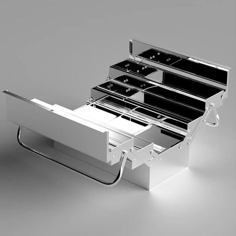 Tough as Nails Stainless Steel Tool Box Triple Layer Folding Design Portable Heavy Duty Storage Organizer Rugged Silver Case for Auto Repair Mechanics and DIY Projects 465X205X165mm Work Ready