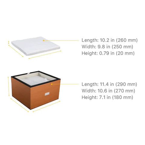Filters and box dimensions of Three Stage Soldering Fume Extractor With HEPA And Activated Carbon Filters, 135W Pro Grade Dust And Gas Purifier For DIY Soldering, Welding, Laser Engraving And Workshop Ventilation, 115V 60Hz