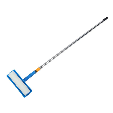 10 Inch Ceiling Paint Roller With Built In Splatter Guard Anti Drip Design For Effortless Home Makeovers That Save Your Floors And Deliver Butter Smooth Finish Without A Single Messy Cleanup Headache Today with steel shaft and blue handle.