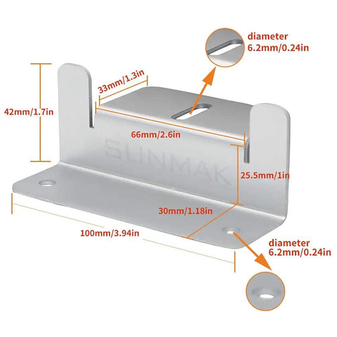 Solar Panel Z Brackets Mounting Kit Lightweight Aluminum dimensions with diameter details for easy roof install on RVs