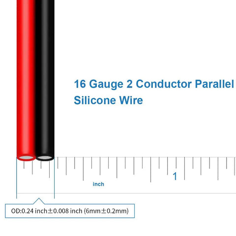 Ultra Flexible 16 Gauge 2 Conductor Silicone Wire Spool Red And Black For LED Strip Extension Cable detail with measurements