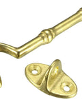 Brass Hook and Eye Latch for Gate Door Window Cabinet with Mounting Screws, 105mm hook length, golden brass construction.