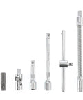 Nuts And Bolts 46 Piece Torque Wrench And Screwdriver Ratchet Set Chrome Vanadium Steel Socket Spanner Kit For Auto Bike Household Mechanic Repair Jobs Hand Tool Black showing six chrome accessories for various uses.