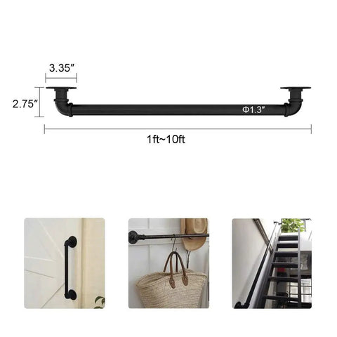 6Ft Wall Handrail For Indoor Outdoor Stairs And Porch Deck DIY Friendly Easy Install Dark Iron Black Banister Kit dimensions