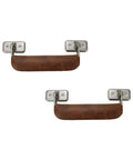 Two Brown Leather Luggage Handles With Metal Mounts, 110mm Long Pull Handles For Trunk, Bag, Briefcase, Guitar Case And Musical Box