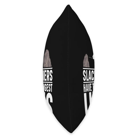 Side view of a black throw pillow included in Slackline Gear Kit With Board And Swing Set For Indoor Slacklining, Obstacle Course Practice