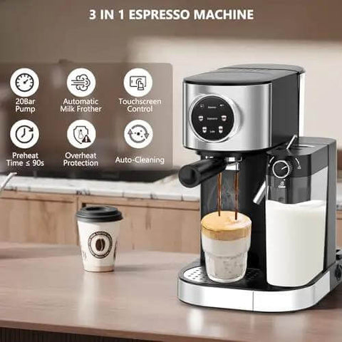Barista-Grade 3-In-1 20 Bar Espresso Machine For Home Use With Dual Boiler And Automatic Milk Frother in kitchen setting