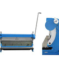 Front and side view of 52 Inch 16 Gauge 3 In 1 Sheet Metal Shear Brake Slip Roll Bender Pan Box Workhorse Heavy Duty Tool