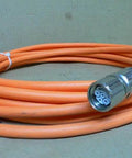 Single RKL0019 servo motor cable for industrial drives, coiled shielded high-flex power and encoder cord with connector