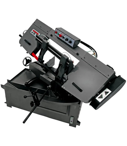 Metal Cutting Horizontal Mitering Band Saw 10 By 14 Inches, 2 HP, 230V, 1 Phase, Swiveling 0 To 45 Degree Miter Head, Hydraulic Downfeed, Coolant Through Blade Guides, Built-In Blade Brush, Quick-Positioning Vise